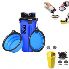 2 in 1 Portable Travel Pet Drink Water Bottle Foldable Dog Feed Bowl Cup 